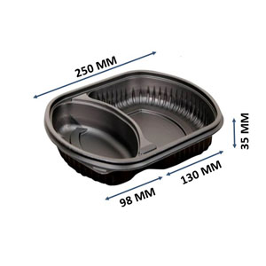 2x Compartment Meal Tray Black 34oz - 40 Per Pack 2x Compartment Meal Tray Black 34oz - 40 Per Pack